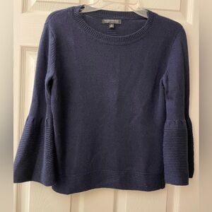 Banana Republic Merino Wool/Cashmere Bell Sleeve Crew Neck Sweater Navy Blue